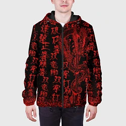 Куртка с капюшоном мужская Дракон и катана - иероглифы, цвет: 3D-черный — фото 2