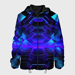 Куртка с капюшоном мужская Неоновый синий тоннель абстракция, цвет: 3D-черный