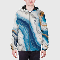 Куртка с капюшоном мужская Узор волна голубой океанический агат, цвет: 3D-черный — фото 2