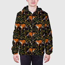 Куртка с капюшоном мужская Лисы и цветы, цвет: 3D-черный — фото 2