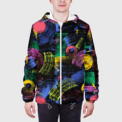 Куртка с капюшоном мужская Яркие абстрактые формы с текстурой, цвет: 3D-белый — фото 2