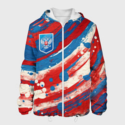 Куртка с капюшоном мужская Герб России и брызги краски, цвет: 3D-белый