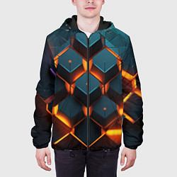 Куртка с капюшоном мужская Объемные кубы со светом, цвет: 3D-черный — фото 2