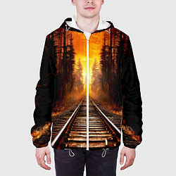 Куртка с капюшоном мужская Железная дорога на закате, цвет: 3D-белый — фото 2