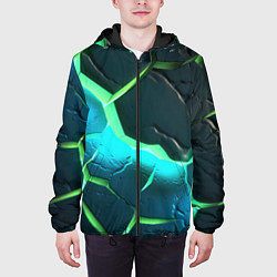 Куртка с капюшоном мужская Зеленое неоновое свечение из зеленых плит, цвет: 3D-черный — фото 2