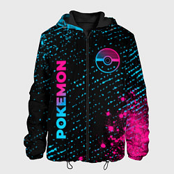Куртка с капюшоном мужская Pokemon - neon gradient: надпись, символ, цвет: 3D-черный