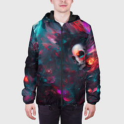 Куртка с капюшоном мужская Череп - красочная фантазия - нейросеть, цвет: 3D-черный — фото 2
