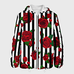 Куртка с капюшоном мужская Полосы и красные розы, цвет: 3D-белый
