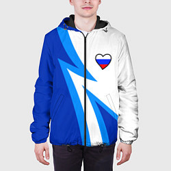 Куртка с капюшоном мужская Флаг России в сердечке - синий, цвет: 3D-черный — фото 2