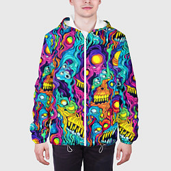 Куртка с капюшоном мужская Кислотные психоделические черепа, цвет: 3D-белый — фото 2