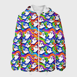 Куртка с капюшоном мужская Веселые привидения на красочном фоне, цвет: 3D-белый