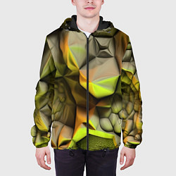 Куртка с капюшоном мужская Зеленая объемная космическая текстура, цвет: 3D-черный — фото 2