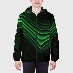Куртка с капюшоном мужская Зеленые линии абстракция, цвет: 3D-черный — фото 2