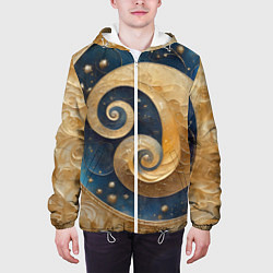 Куртка с капюшоном мужская Синий золотой декоративный орнамент, цвет: 3D-белый — фото 2