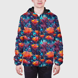 Куртка с капюшоном мужская Футуристические цветы узор, цвет: 3D-черный — фото 2