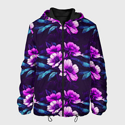 Куртка с капюшоном мужская Цветы неон узор, цвет: 3D-черный