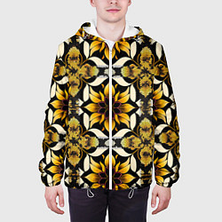 Куртка с капюшоном мужская Витражная лилия узор, цвет: 3D-белый — фото 2