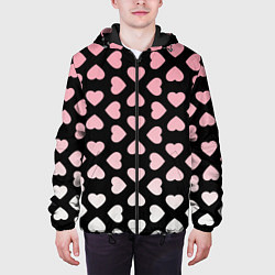 Куртка с капюшоном мужская Розовые сердечки на чёрном, цвет: 3D-черный — фото 2