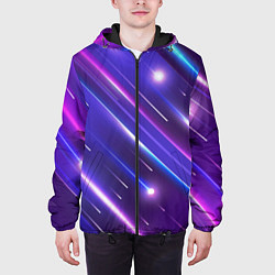 Куртка с капюшоном мужская Неоновый звездопад - полосы, цвет: 3D-черный — фото 2