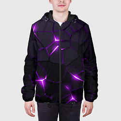 Куртка с капюшоном мужская Неоновые плиты с фиолетовым свечением, цвет: 3D-черный — фото 2
