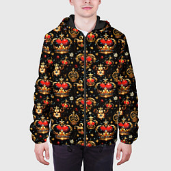 Куртка с капюшоном мужская Сердечки в золотых коронах, цвет: 3D-черный — фото 2