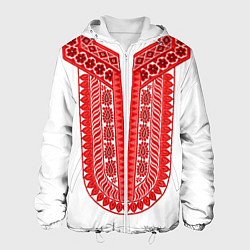 Куртка с капюшоном мужская Красная славянская вышиванка, цвет: 3D-белый
