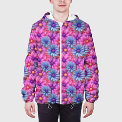 Куртка с капюшоном мужская Цветочный паттерн из гербер, цвет: 3D-белый — фото 2