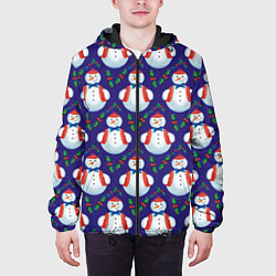 Куртка с капюшоном мужская Милые снеговики - зимний узор, цвет: 3D-черный — фото 2