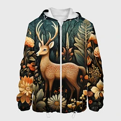 Куртка с капюшоном мужская Лесной олень в стиле фолк-арт, цвет: 3D-белый