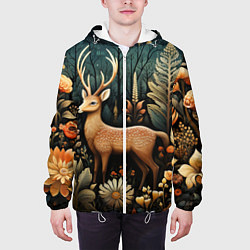 Куртка с капюшоном мужская Лесной олень в стиле фолк-арт, цвет: 3D-белый — фото 2