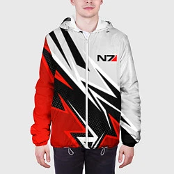 Куртка с капюшоном мужская N7 mass effect - white and red, цвет: 3D-белый — фото 2