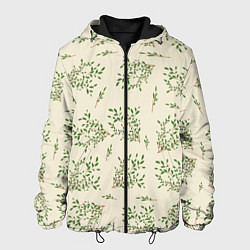 Куртка с капюшоном мужская Веточки с зелеными листьями, цвет: 3D-черный