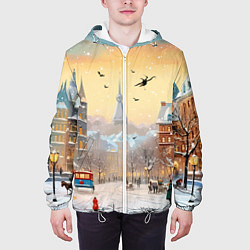 Куртка с капюшоном мужская Новогодний городок, цвет: 3D-белый — фото 2
