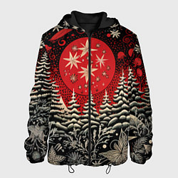 Куртка с капюшоном мужская Новогодний лес, цвет: 3D-черный