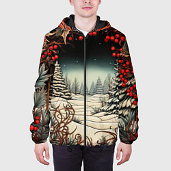 Куртка с капюшоном мужская Новый год природа, цвет: 3D-черный — фото 2
