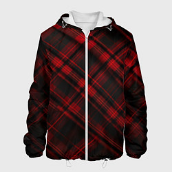 Куртка с капюшоном мужская Тёмно-красная шотландская клетка, цвет: 3D-белый