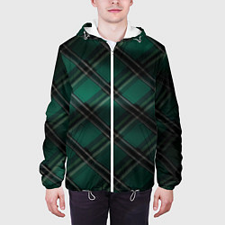 Куртка с капюшоном мужская Тёмно-зелёная диагональная шотландская клетка, цвет: 3D-белый — фото 2