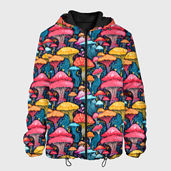 Куртка с капюшоном мужская Разноцветные грибы причудливый паттерн, цвет: 3D-черный