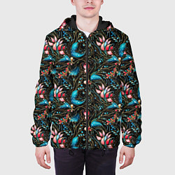Куртка с капюшоном мужская Узор из страз на темном фоне, цвет: 3D-черный — фото 2