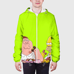 Куртка с капюшоном мужская Питер и Гомер едят пончики зеленый, цвет: 3D-белый — фото 2