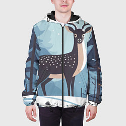 Куртка с капюшоном мужская Зимняя сказка олень в лесу, цвет: 3D-черный — фото 2