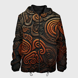 Куртка с капюшоном мужская Асимметричный паттерн в викингском стиле, цвет: 3D-черный