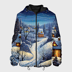 Куртка с капюшоном мужская Деревня новогодняя, цвет: 3D-черный