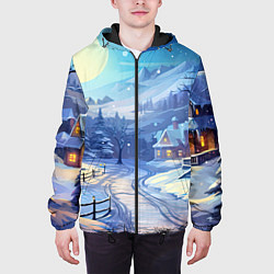 Куртка с капюшоном мужская Зимняя новогодняя деревня, цвет: 3D-черный — фото 2