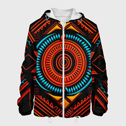 Куртка с капюшоном мужская Орнамент в африканском стиле на тёмном фоне, цвет: 3D-белый
