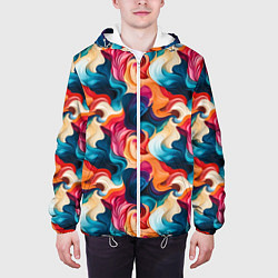 Куртка с капюшоном мужская Паттерн абстрактные разноцветные волны, цвет: 3D-белый — фото 2