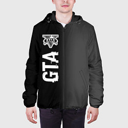 Куртка с капюшоном мужская GTA glitch на темном фоне по-вертикали, цвет: 3D-черный — фото 2
