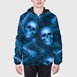 Куртка с капюшоном мужская Синие черепа и кости, цвет: 3D-черный — фото 2