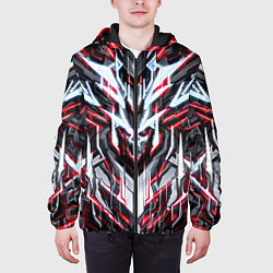 Куртка с капюшоном мужская Неоновый красный кибер череп, цвет: 3D-черный — фото 2