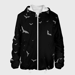Куртка с капюшоном мужская Летучие мыши на черном небе, цвет: 3D-белый